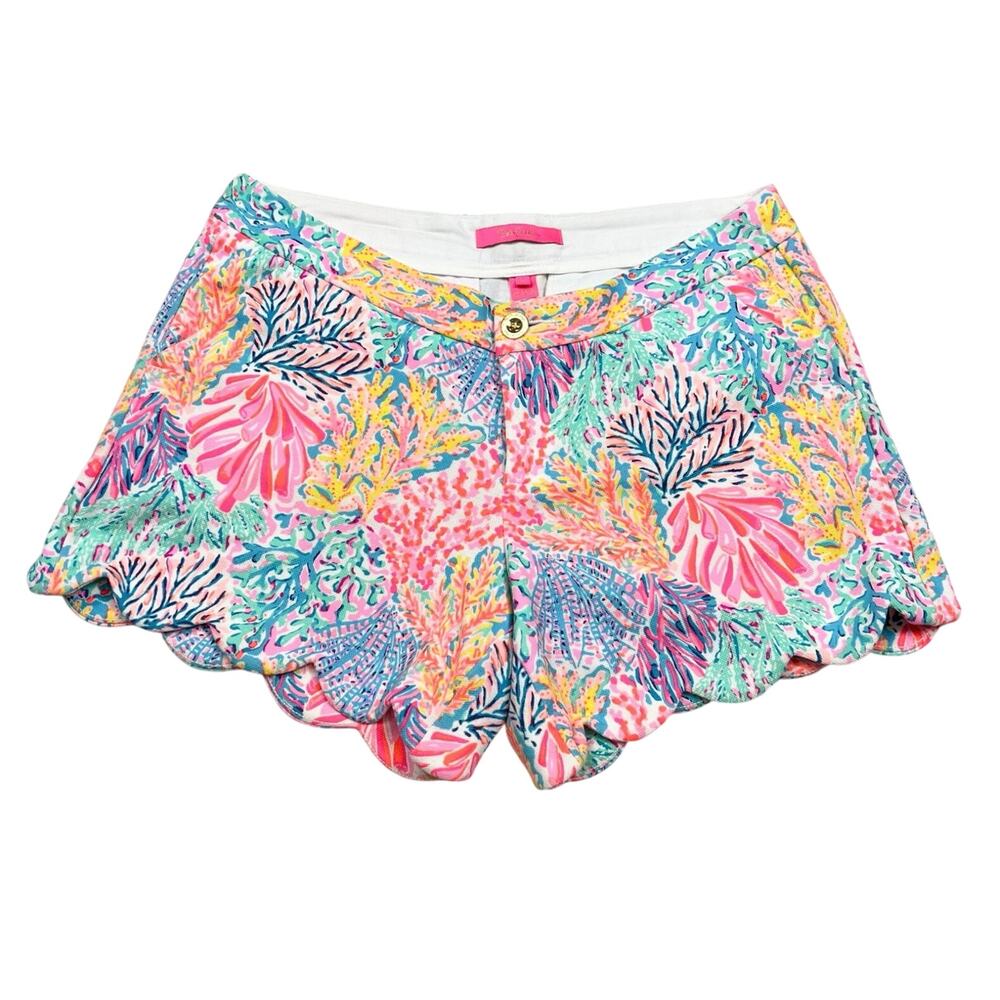 Lilly Pulitzer | Buttercup Splashdance Colorful Coral Scalloped Knit Shorts 8